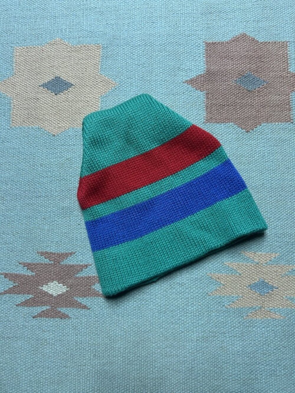 Vintage 70s 80s meister wool knit beanie winter hat ski snow striped adult OSFA